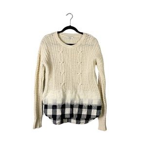 Madewell Boho Preppy Knit Plaid Lagenlook Sweater Off White & Black Size Small
